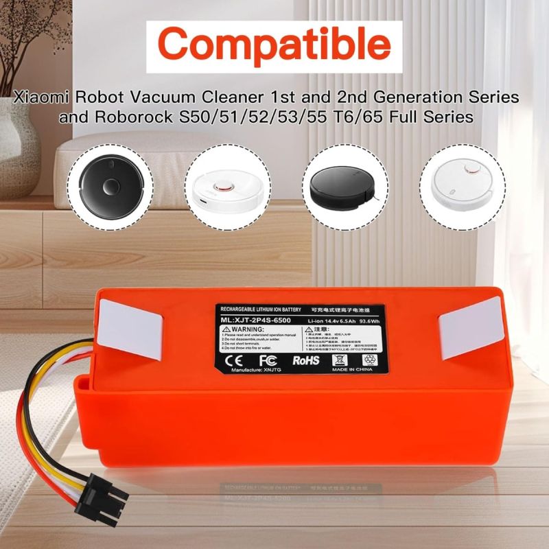 14.4V Li-ion Battery Replacement for Xiaomi Mi Robot and Roborock S55 S60 S65 S50 S51 S5 MAX S6 Robot Vacuum Cleaner for Mi Mijia Battery