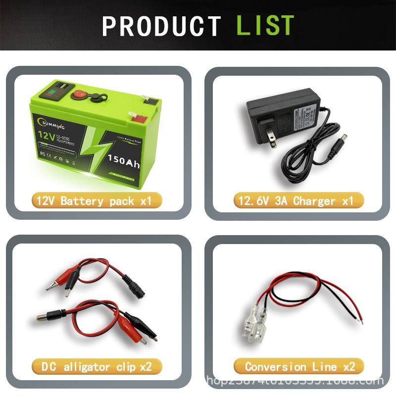 LiFePO4 12V 150Ah Rechargeable Lithium Battery with USB Power Display Multi-Use Backup Power Supply