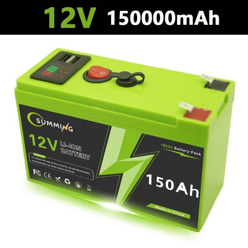 LiFePO4 12V 150Ah Rechargeable Lithium Battery with USB Power Display Multi-Use Backup Power Supply