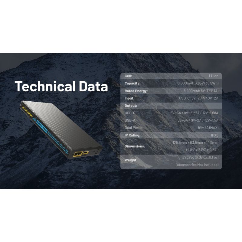 Nitecore Summit 10000 Power Bank, 10000mAh Low Temperature Fast Charging USB-C QC PD Low Temperature Power Bank