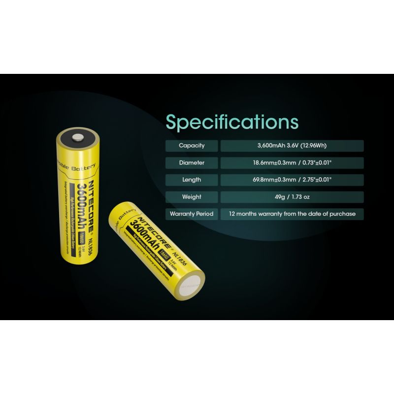 Nitecore Batteries NL1836 3.6V 3600mAh Rechargeable Battery