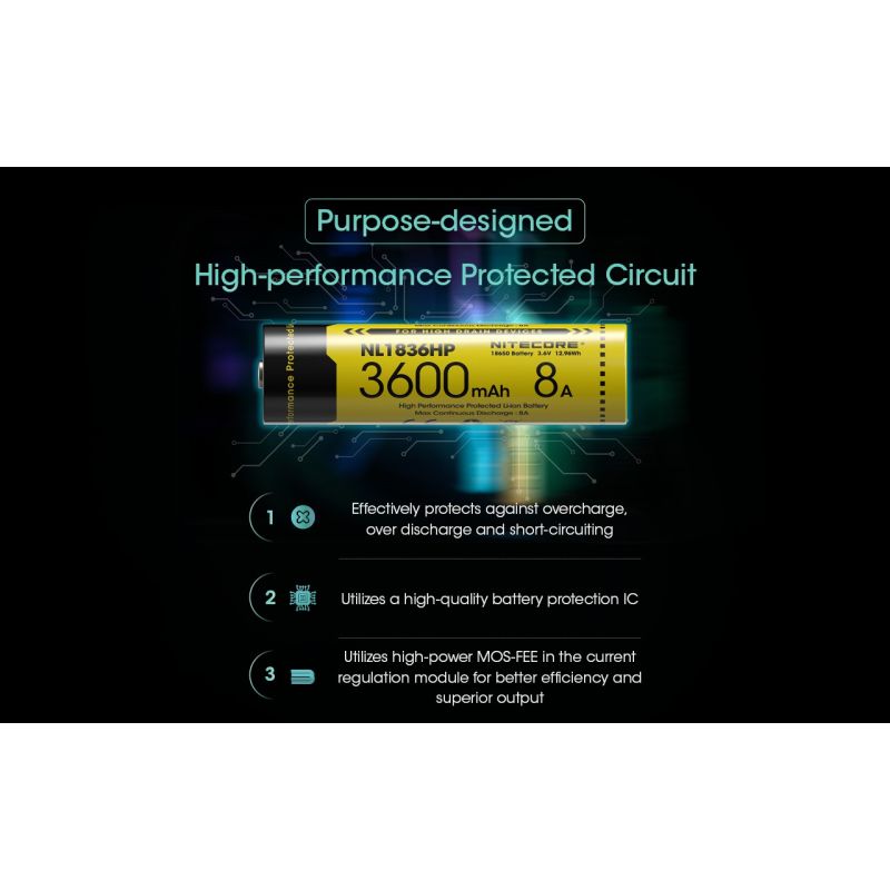 Nitecore NL1836HP 3600mAh Rechargeable 18650 Battery High Performance Batteries