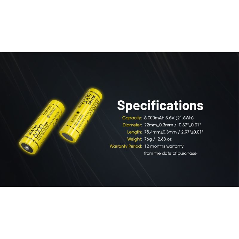 NITECORE Batteries NL2160 6000mAh 21700 Li-ion Rechargeable Battery 
