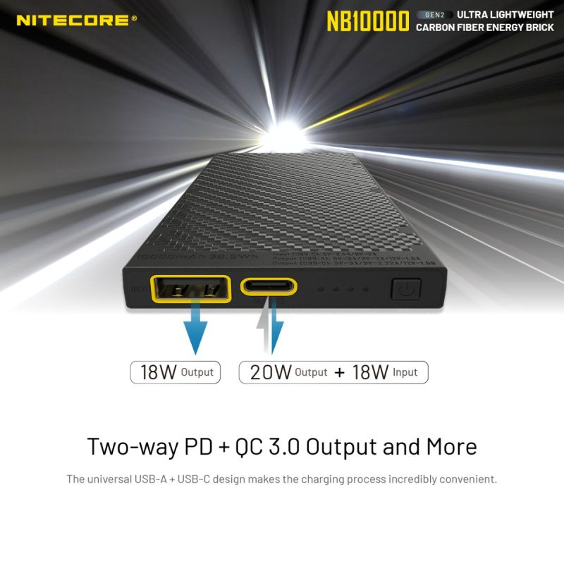 Nitecore NB10000 GEN II Quick Charge Dual-Output Type-C USB 10000mAh Power Bank