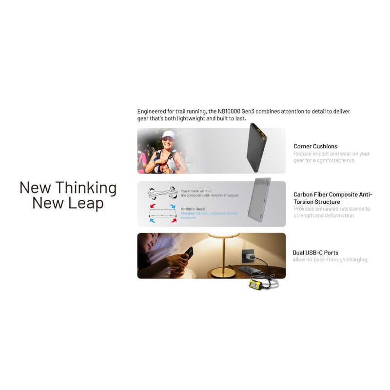 NITECORE NB10000 Gen3 Ultra Lightweight Carbon Fiber Power Bank 10000mAh Mobile Powerbank Dual USB-C 18W 22.5W Fast Charge