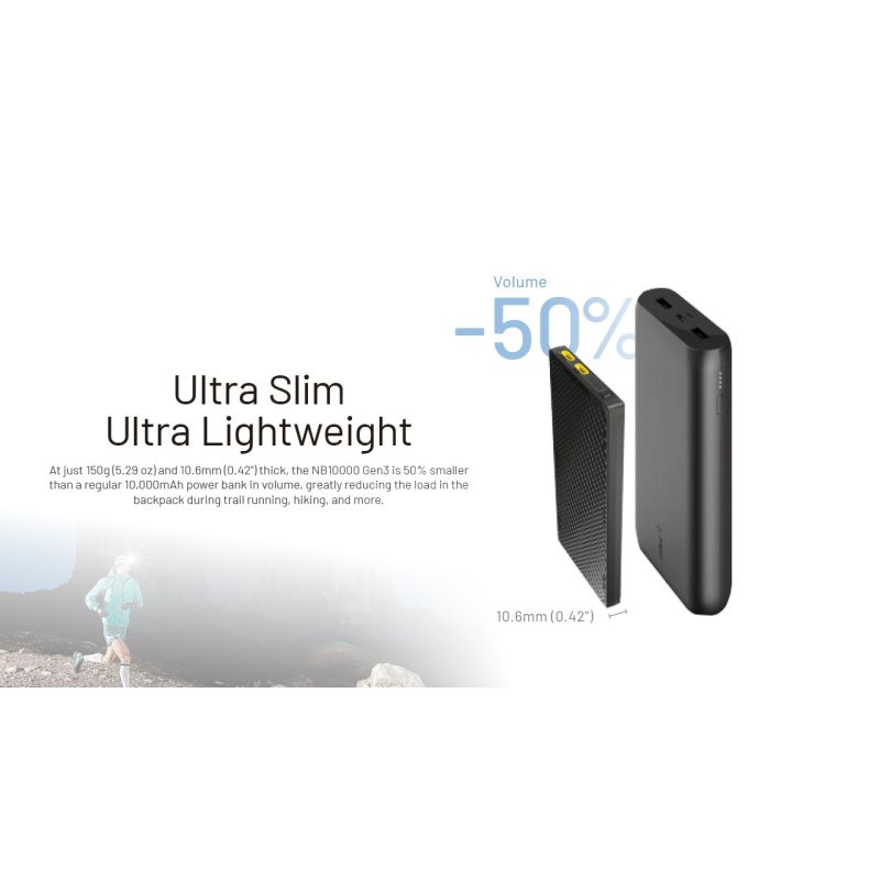 NITECORE NB10000 Gen3 Ultra Lightweight Carbon Fiber Power Bank 10000mAh Mobile Powerbank Dual USB-C 18W 22.5W Fast Charge
