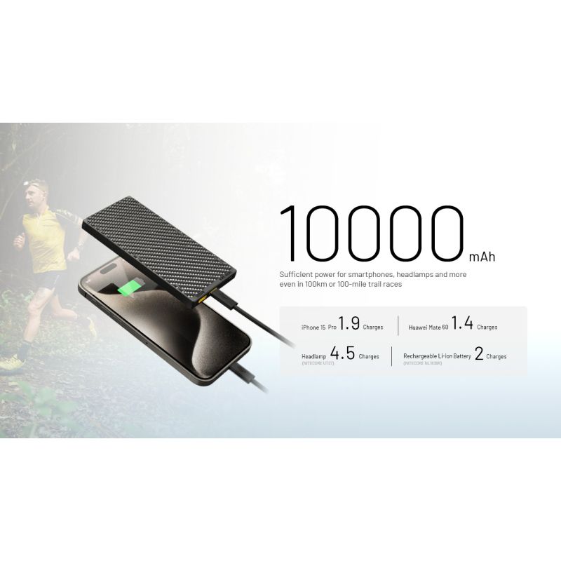 NITECORE NB10000 Gen3 Ultra Lightweight Carbon Fiber Power Bank 10000mAh Mobile Powerbank Dual USB-C 18W 22.5W Fast Charge