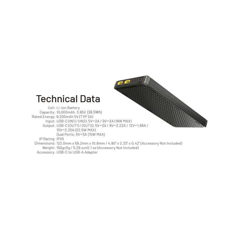 NITECORE NB10000 Gen3 Ultra Lightweight Carbon Fiber Power Bank 10000mAh Mobile Powerbank Dual USB-C 18W 22.5W Fast Charge