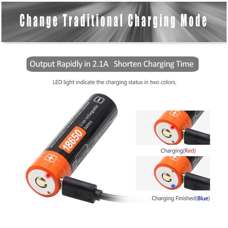 NiteBeam 18650 2600mAh 3.7V USB Rechargeable Li-ion Battery