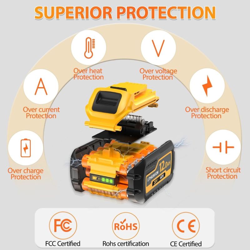 12000mAh Replace Battery for Dewalt 20V/60V Max Batteries Compatible with Dewalt 20V/60V Cordless Power Tools DCB606 DCB609 DCB612 DCB200 DCB206 DCB207
