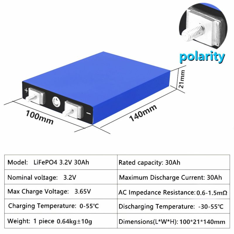 3.2V 30Ah Lifepo4 Battery Pack 4S 12.8V High Density for Electric Vehicles Solar Long Cycle Life