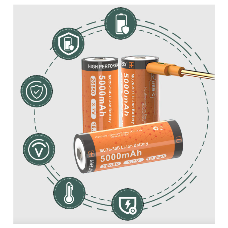 26650 lithium battery MC26-50T USB-C 5000mAh rechargeable battery 