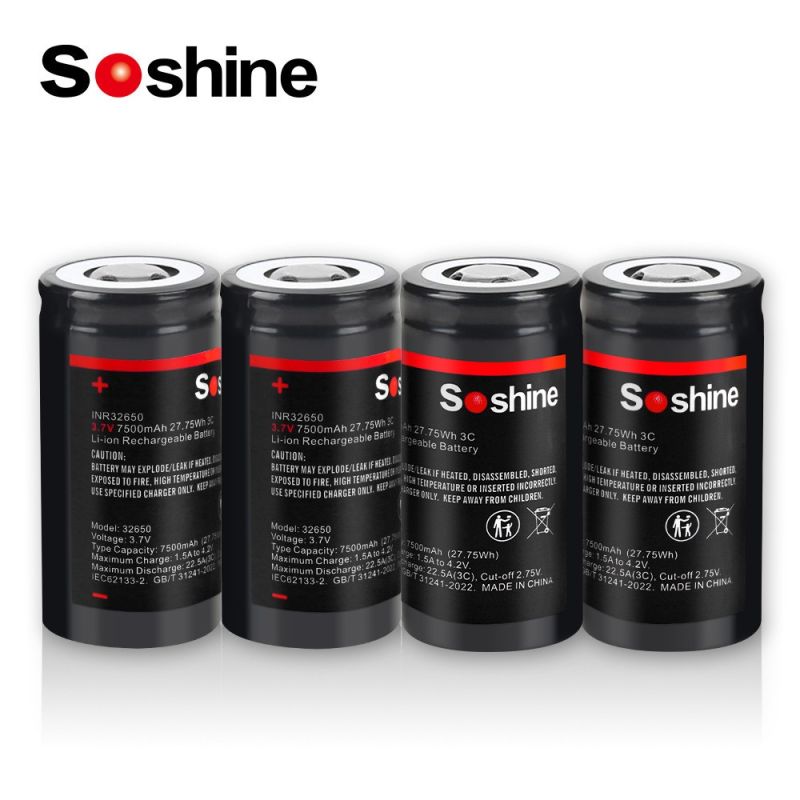 Soshine 32650 3.7V 7500mAh Rechargeable Li-ion Battery 