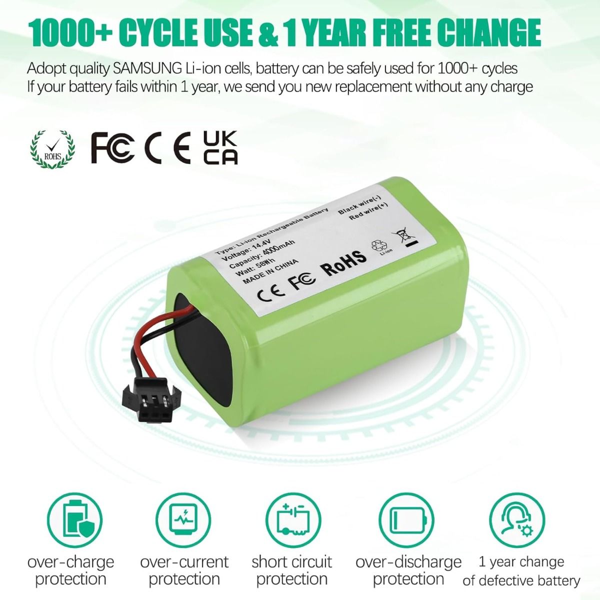 4800mAh N79 14.4V Battery for Eufy RoboVac 11 11S 30 15C 25C 35C Robot Vacuum Cleaner for Ecovacs Deebot N79 N79S Deebot 500 600 DN622, Goovi F007C D380 Robot Vacuum Cleaner Battery