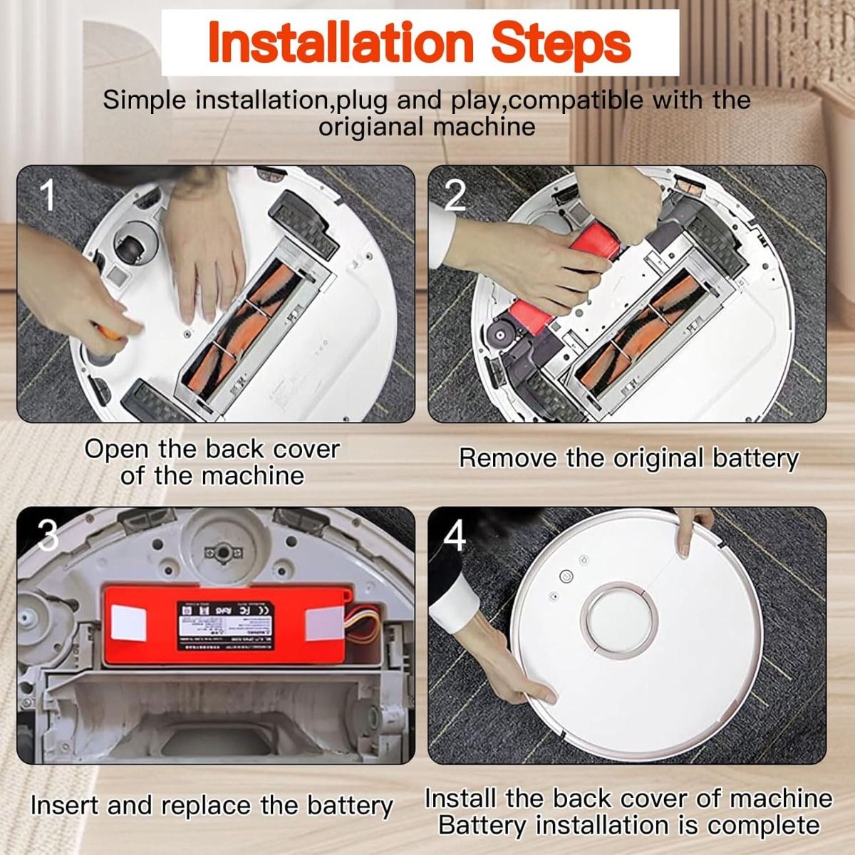 14.4V Li-ion Battery Replacement for Xiaomi Mi Robot and Roborock S55 S60 S65 S50 S51 S5 MAX S6 Robot Vacuum Cleaner for Mi Mijia Battery