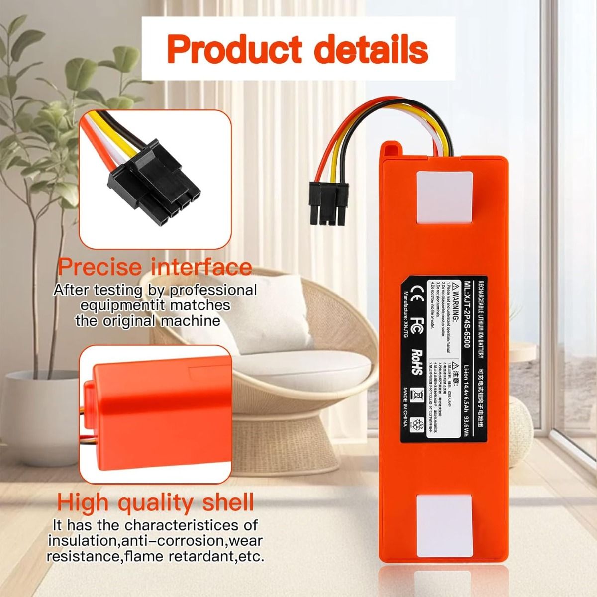 14.4V Li-ion Battery Replacement for Xiaomi Mi Robot and Roborock S55 S60 S65 S50 S51 S5 MAX S6 Robot Vacuum Cleaner for Mi Mijia Battery
