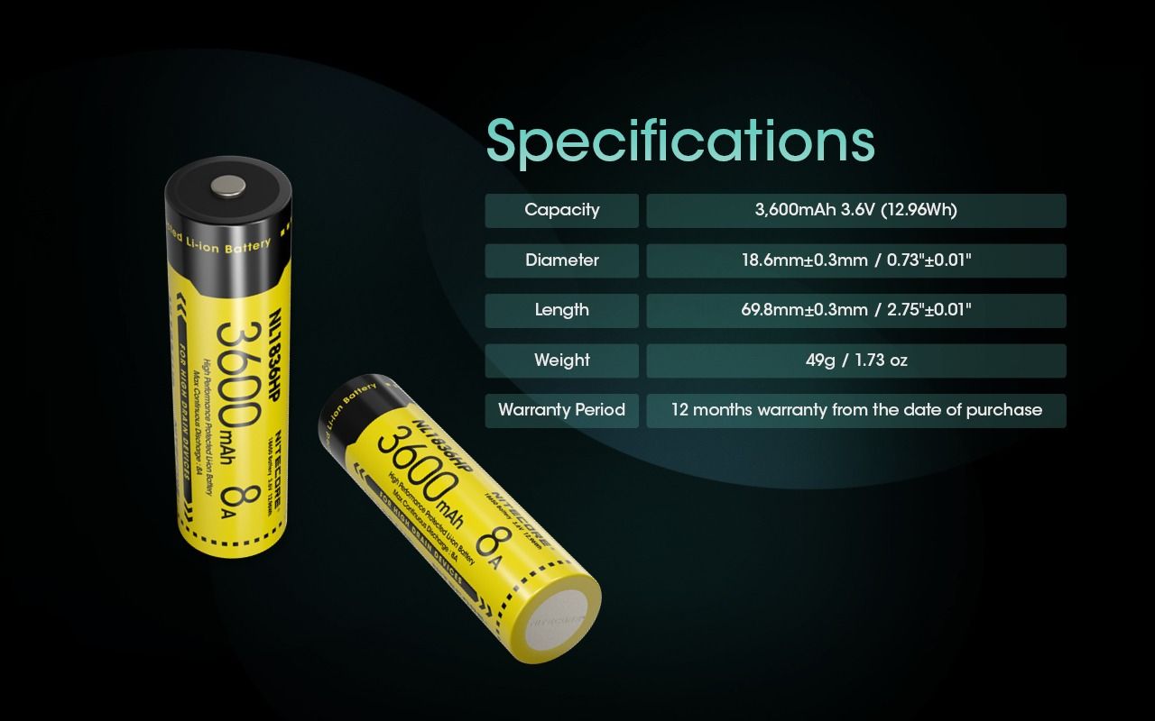 Nitecore NL1836HP 3600mAh Rechargeable 18650 Battery High Performance Batteries