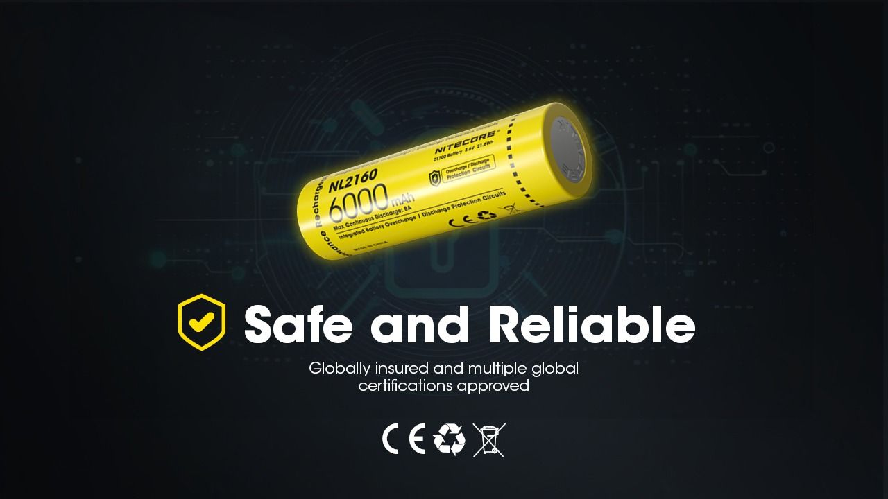 NITECORE Batteries NL2160 6000mAh 21700 Li-ion Rechargeable Battery 