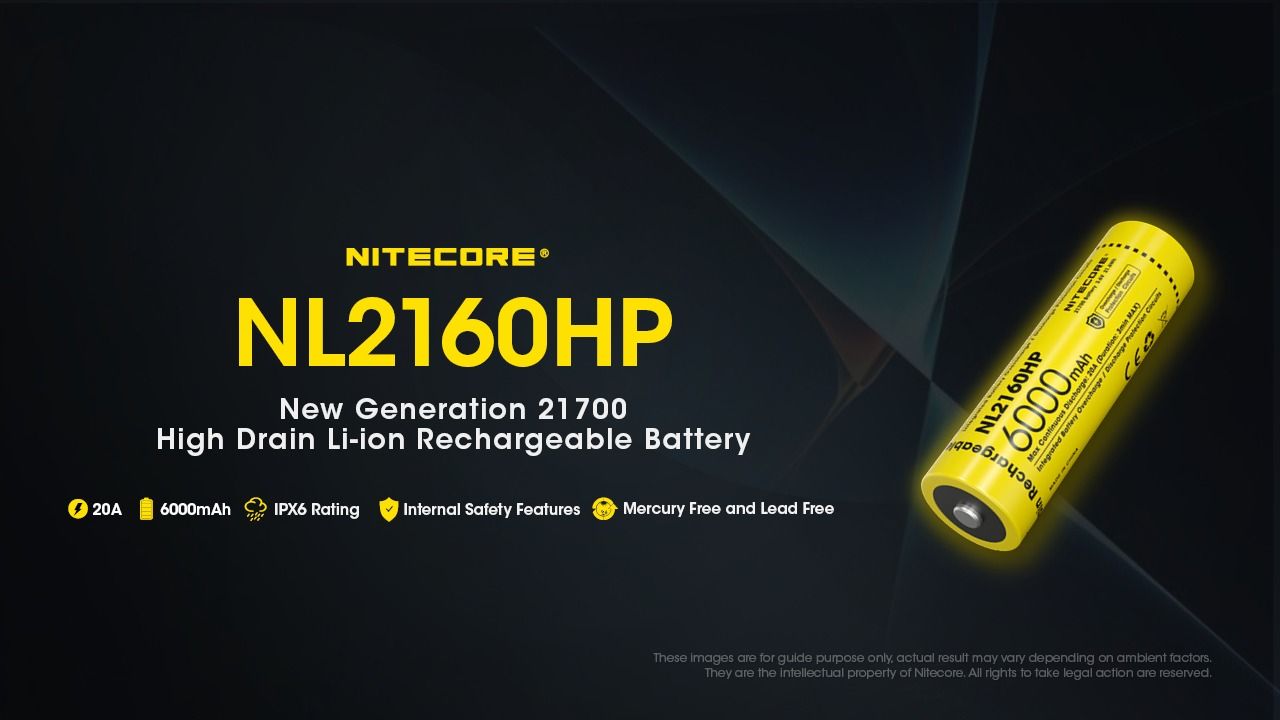 Nitecore NL2160HP 6000mAh Rechargeable 21700 Battery High Performance Batteries