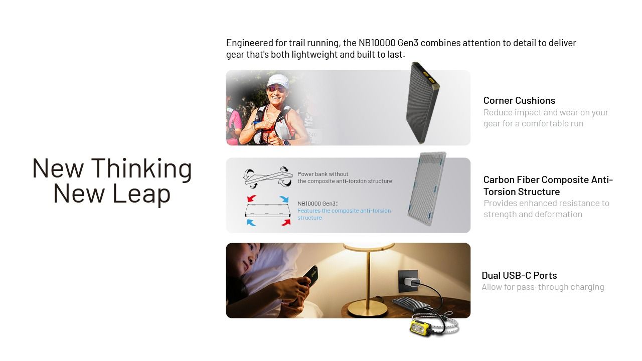 NITECORE NB10000 Gen3 Ultra Lightweight Carbon Fiber Power Bank 10000mAh Mobile Powerbank Dual USB-C 18W 22.5W Fast Charge