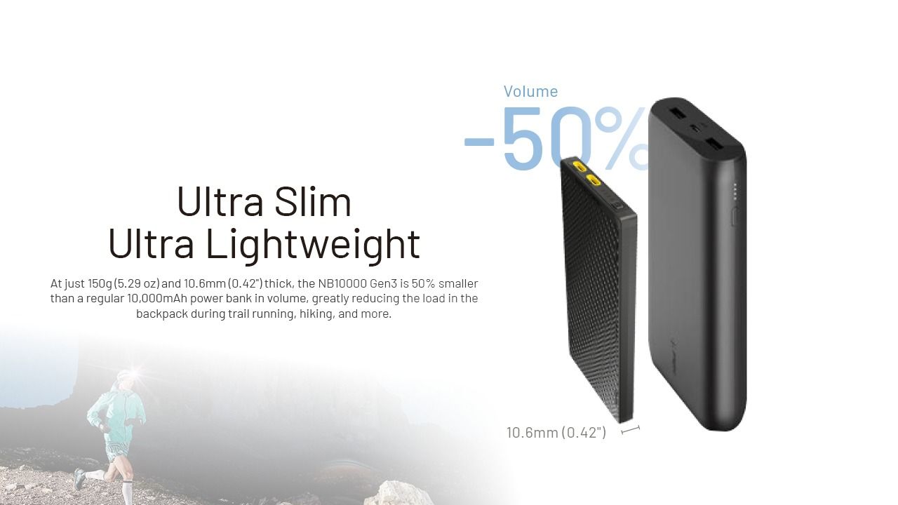 NITECORE NB10000 Gen3 Ultra Lightweight Carbon Fiber Power Bank 10000mAh Mobile Powerbank Dual USB-C 18W 22.5W Fast Charge