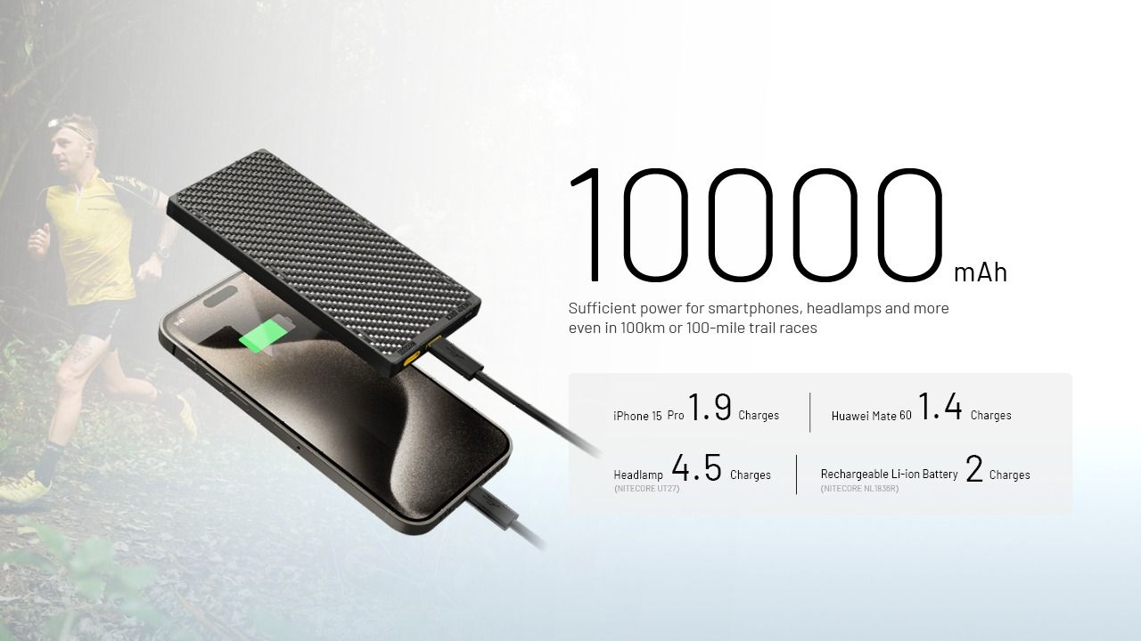 NITECORE NB10000 Gen3 Ultra Lightweight Carbon Fiber Power Bank 10000mAh Mobile Powerbank Dual USB-C 18W 22.5W Fast Charge