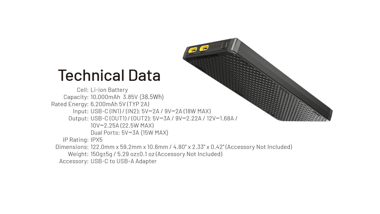 NITECORE NB10000 Gen3 Ultra Lightweight Carbon Fiber Power Bank 10000mAh Mobile Powerbank Dual USB-C 18W 22.5W Fast Charge
