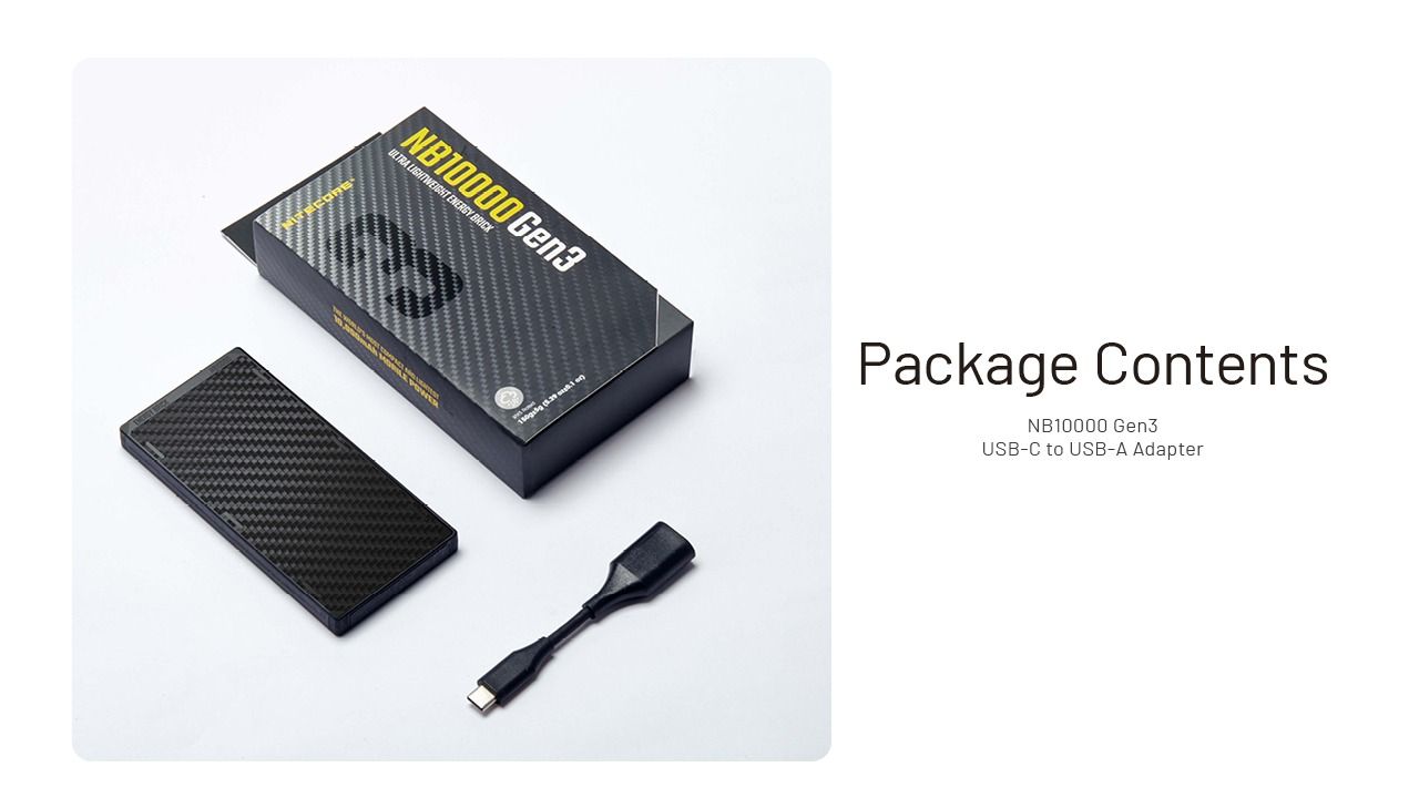 NITECORE NB10000 Gen3 Ultra Lightweight Carbon Fiber Power Bank 10000mAh Mobile Powerbank Dual USB-C 18W 22.5W Fast Charge
