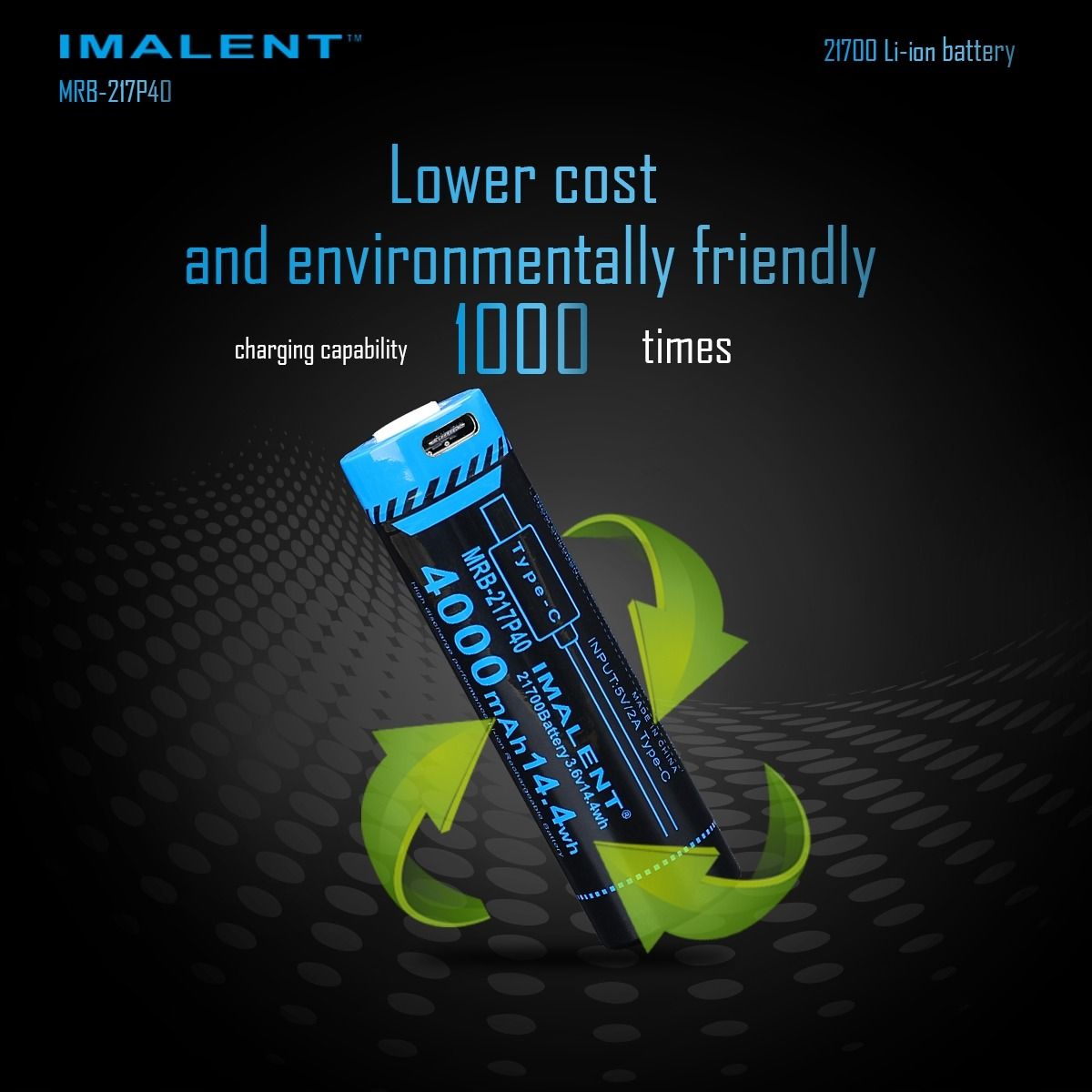IMALENT MRB-217P40 21700 Battery 4000mAh Type-C Rechargeable High Capacity Battery
