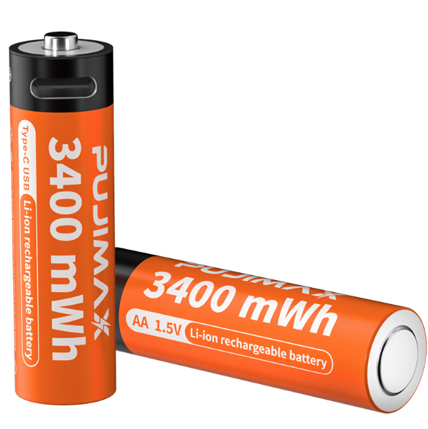 PUJIMAX 1.5V AA Rechargeable Lithium Battery 3400mWh, Type-C Port AA Charging Battery