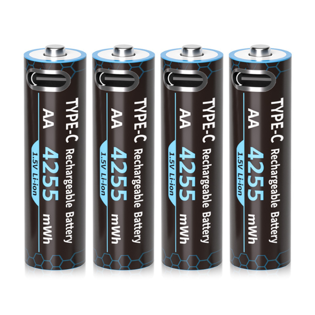 1.5V AA rechargeable battery 4255mWh Type-C USB Lithium-ion Double A Batteries
