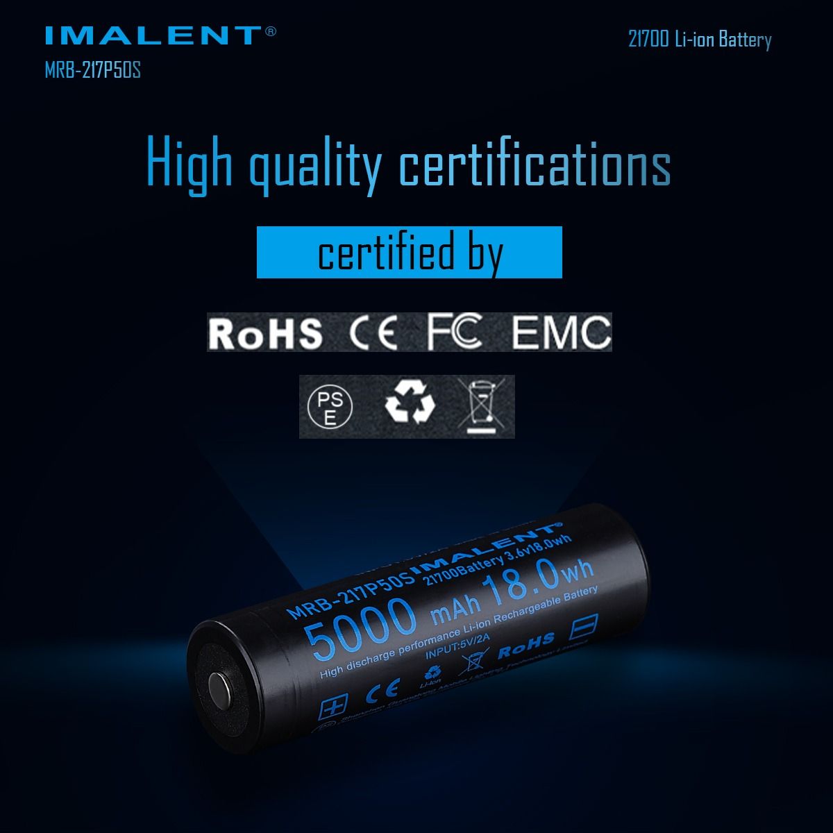 IMALENT MRB-217P50S 21700 5000MAH 3.6V rechargeable Battery 