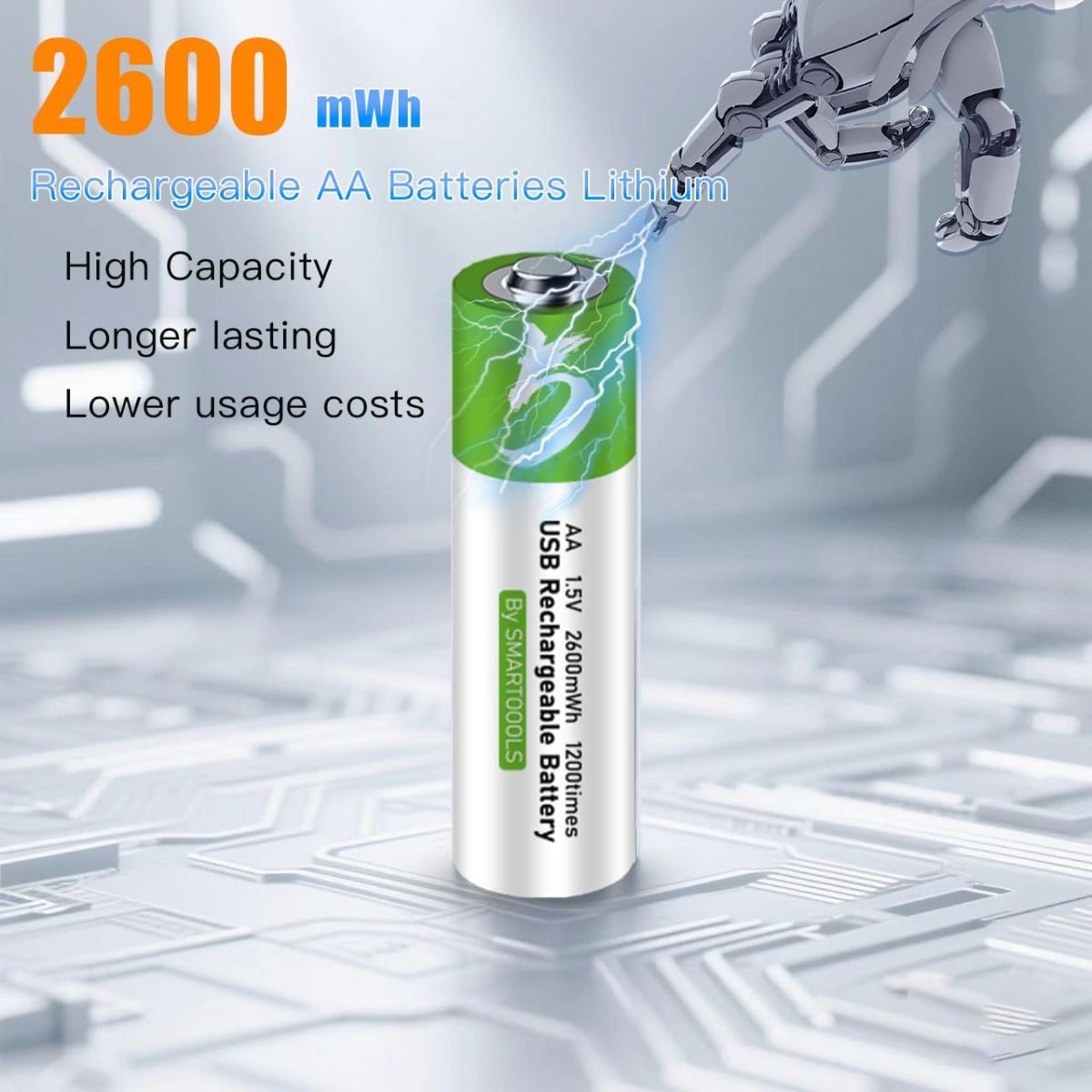 4pcs AA Battery AA Batteries, USB/Type-C AA Rechargeable Battery, High Capacity 1.5V 1733mAh 2600mWh 1.5 Hours Fast Charge