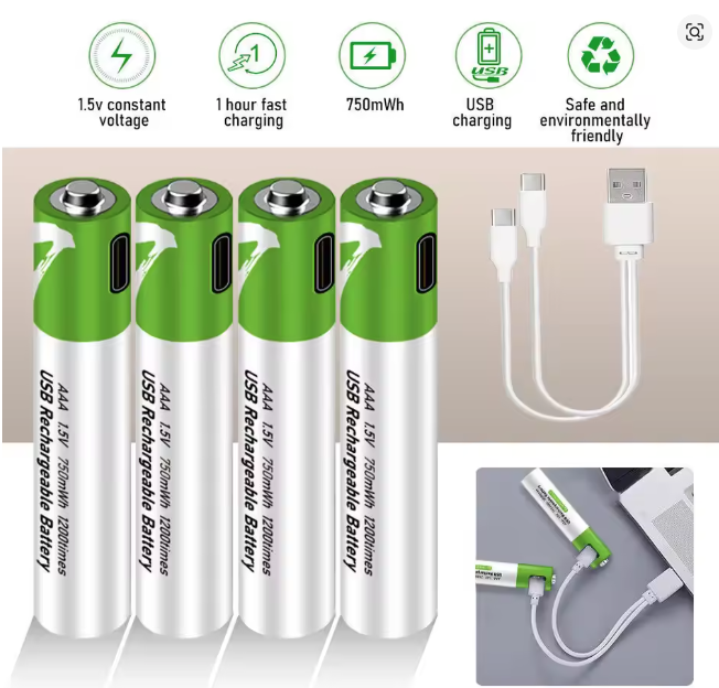 1.5V 4pcs AAA Battery AAA Batteries, USB/Type-C AAA Rechargeable Battery