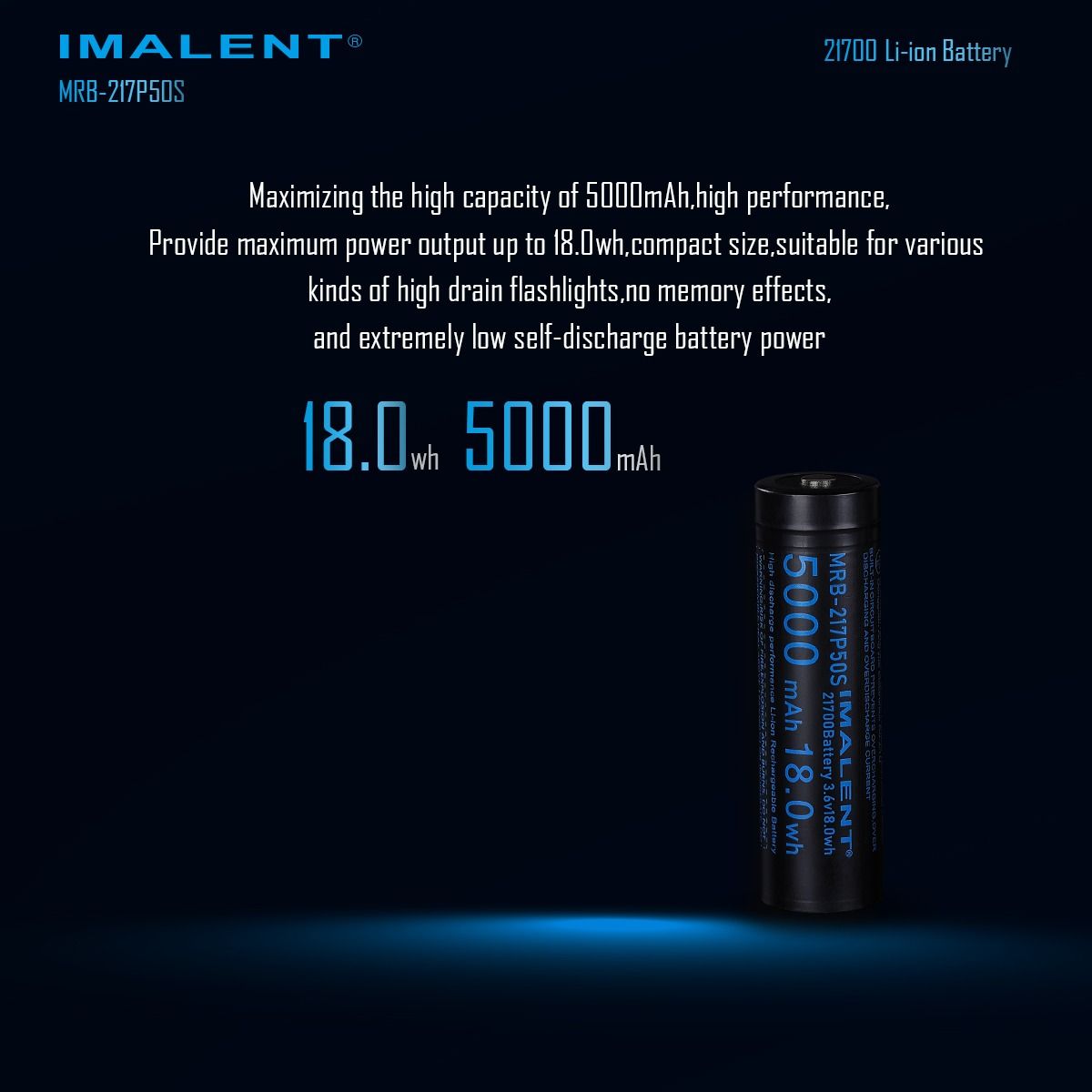 IMALENT MRB-217P50S 21700 5000MAH 3.6V rechargeable Battery 
