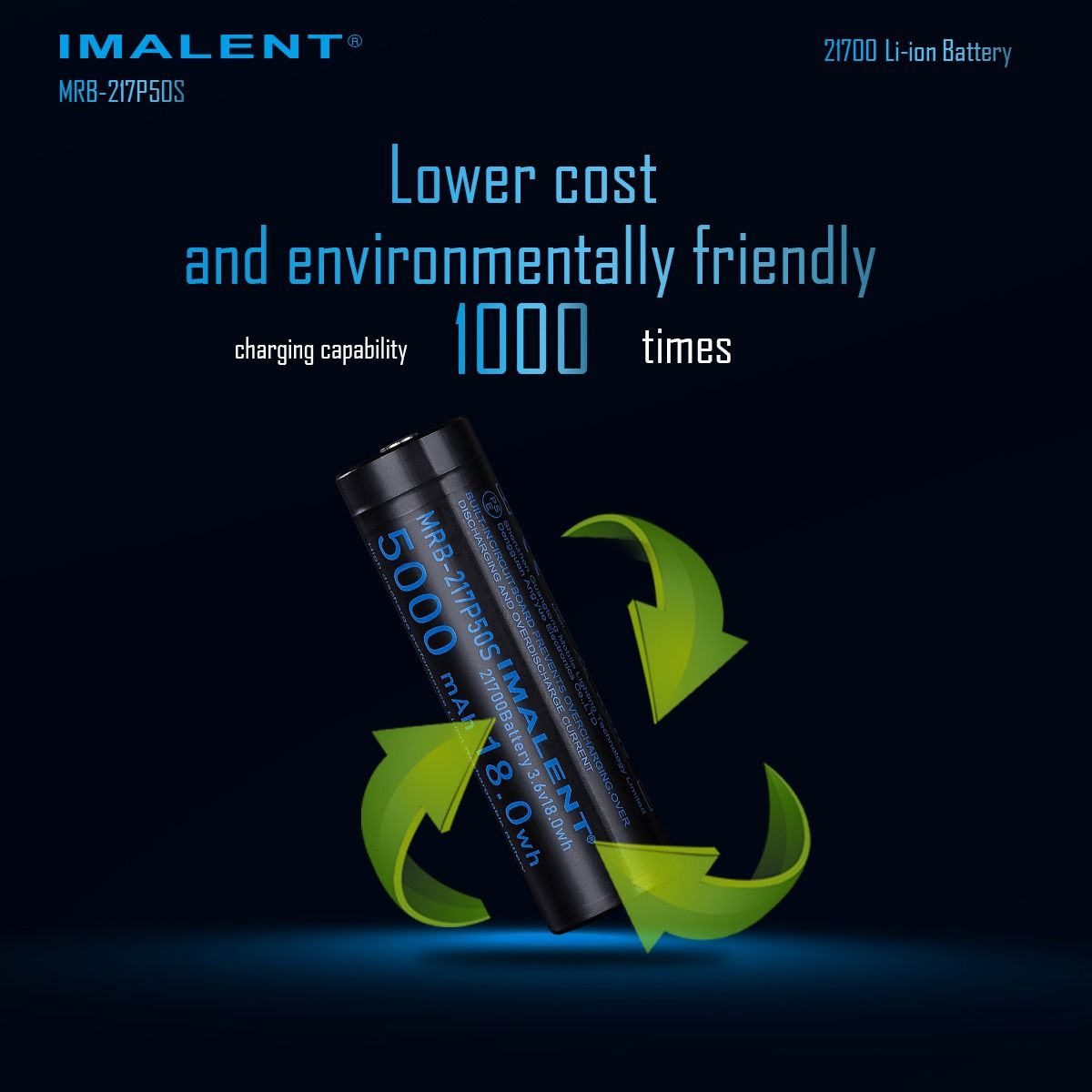 IMALENT MRB-217P50S 21700 5000MAH 3.6V rechargeable Battery 