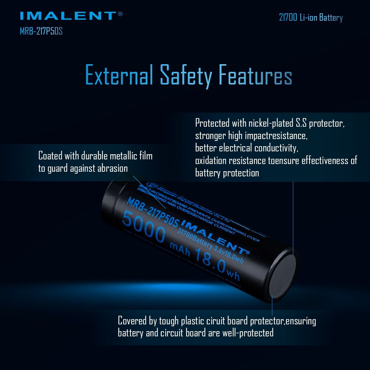 IMALENT MRB-217P50S 21700 5000MAH 3.6V rechargeable Battery 