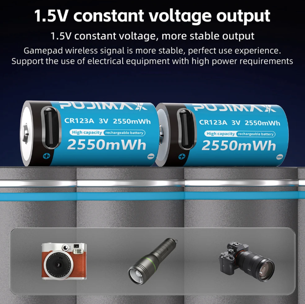 CR123A 2550mWh 3V Type-C Lithium Rechargeable Battery