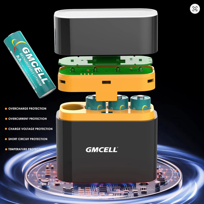 Rechargeable AA Battery Lithium 4 Pack with Charger - 3000mWh 1.5V Li-ion Rechargeable AA Battery