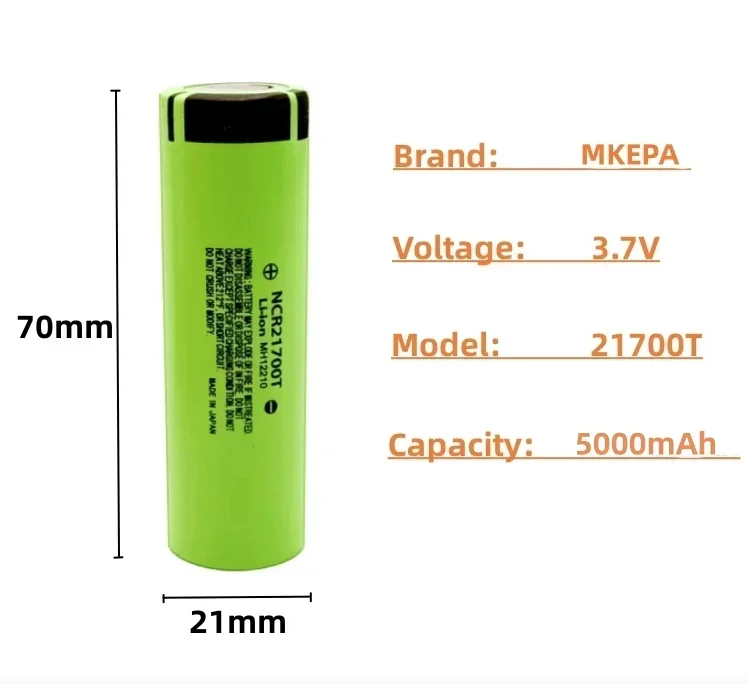 21700 Rechargeable Battery 3.7V 5000mAh NCR21700T Li-ion High Discharge Batteries