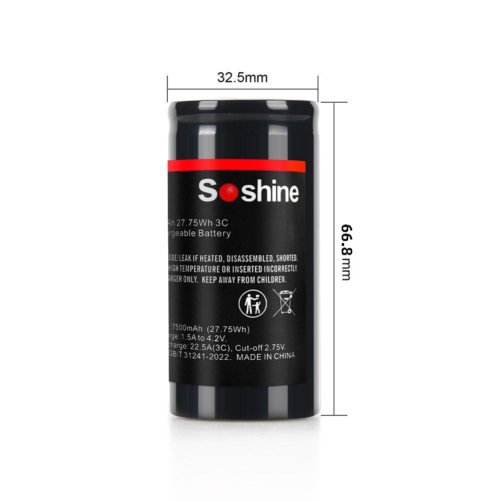 Soshine 32650 3.7V 7500mAh Rechargeable Li-ion Battery 