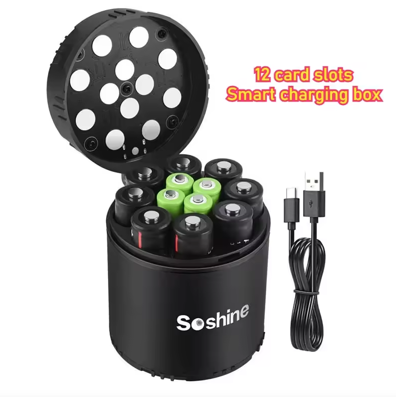 Soshine 1.5V Smart Charging Box AA+AAA Combination USB Type-c Fast Charging with LED Light with Battery Set of Boxes