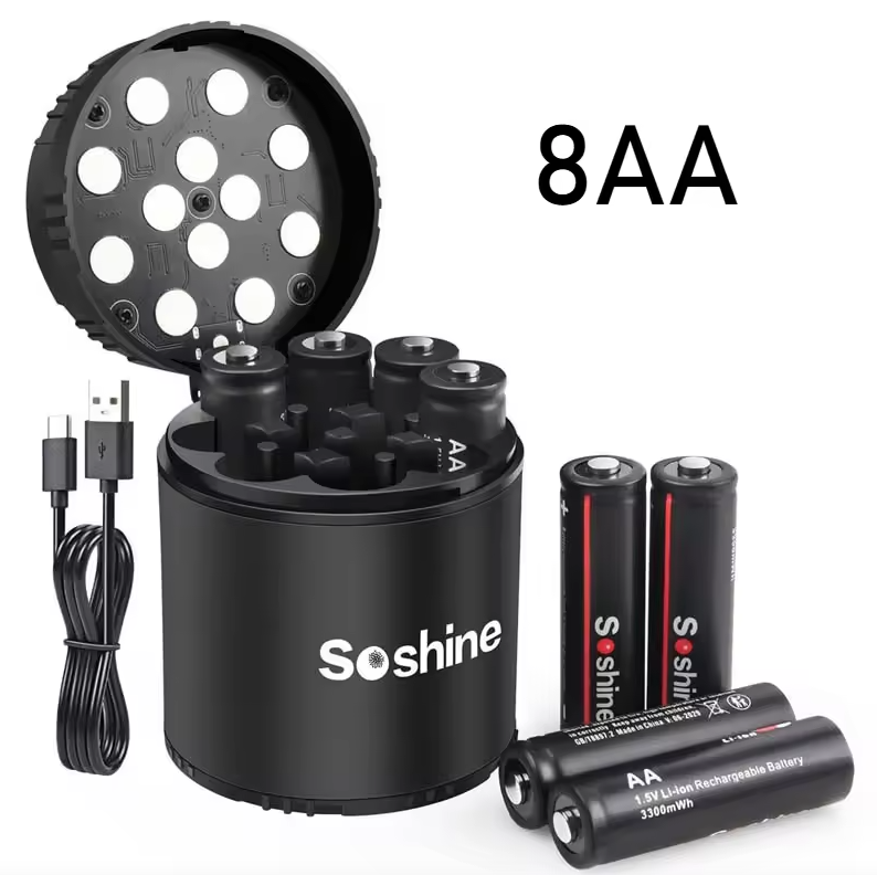 Soshine 1.5V Smart Charging Box AA+AAA Combination USB Type-c Fast Charging with LED Light with Battery Set of Boxes