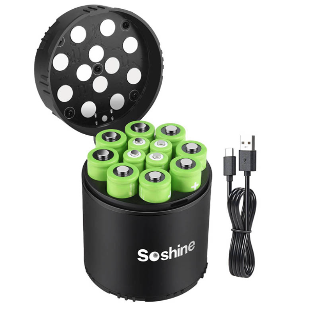 Soshine 1.5V Smart Charging Box AA+AAA Combination USB Type-c Fast Charging with LED Light with Battery Set of Boxes